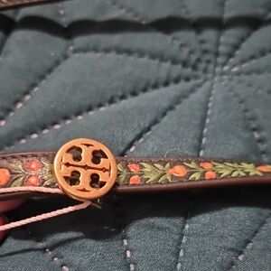 Tory Burch Floral Leather Belt with Gold Logo Brand New With Tag Size M